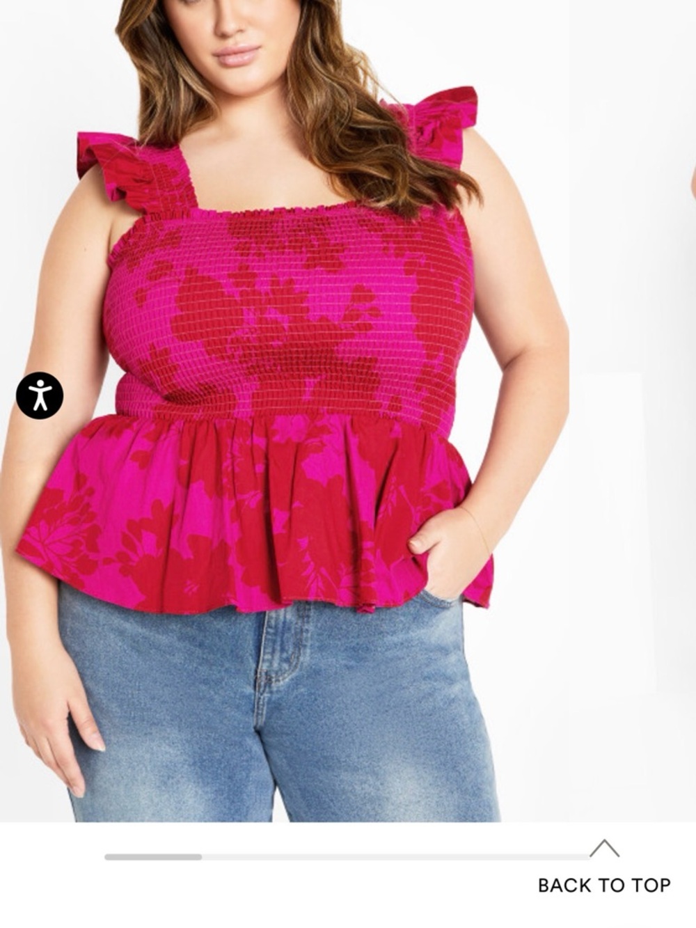 City Chic Pink and Red Smocked Peplum Camisole